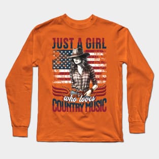 Just A Girl Who Loves Country Music" - Patriotic Cowgirl 4th of July Tee Long Sleeve T-Shirt